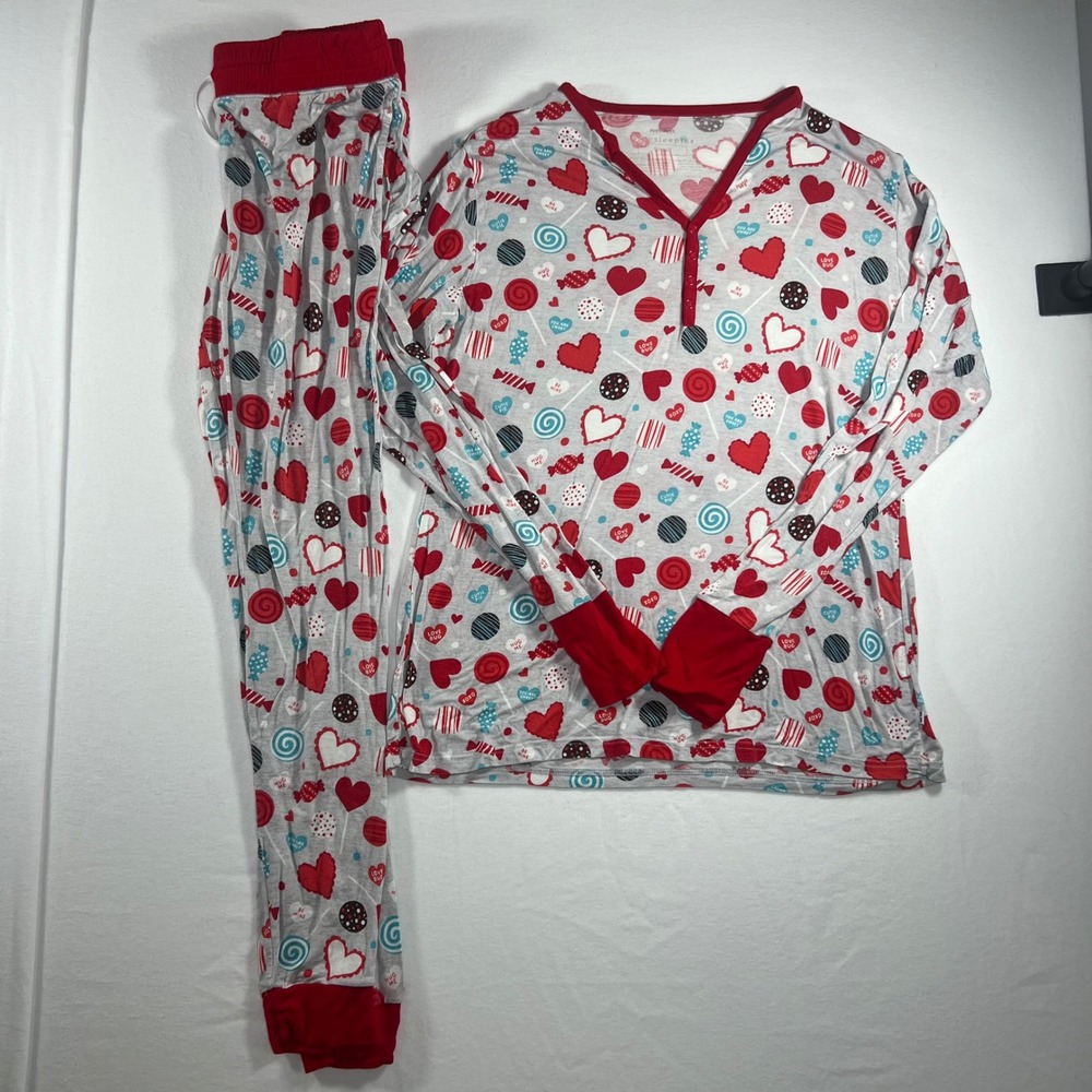 Little Sleepies Womens Valentines Day Bamboo Pajama Set Hearts Candy Small